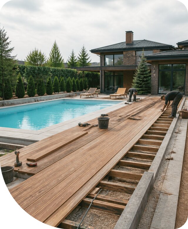 Строительство террасы у бассейна под ключ на участке в Беслане